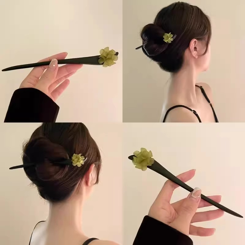 蕊曦木质花朵流苏发簪