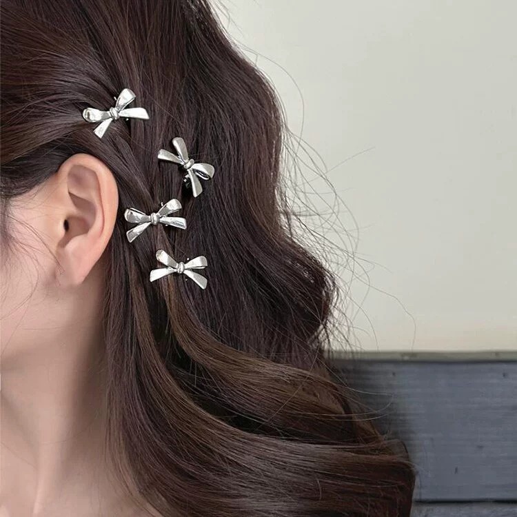 高级感银色蝴蝶结小号发夹女
