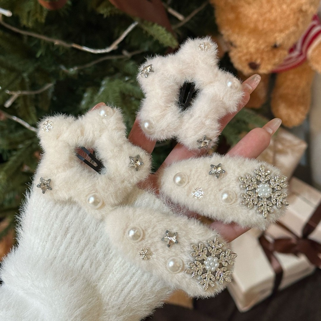 冬日毛绒雪花星星发夹