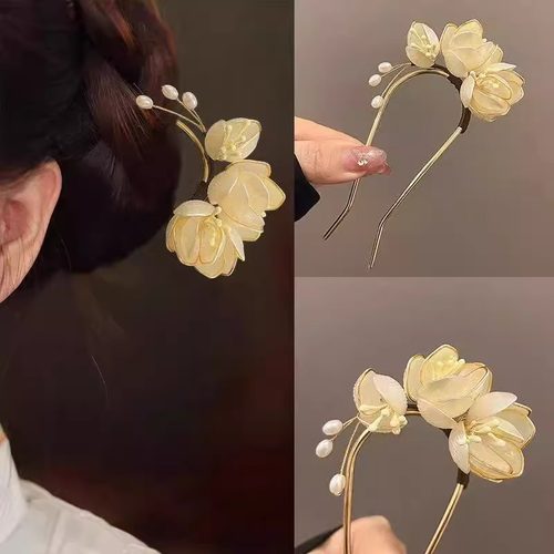 玉兰花朵发钗u型发簪子头饰发饰