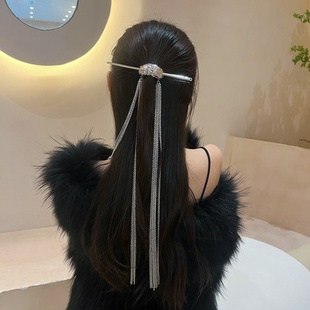 小众设计感低马尾银色流苏发簪女古风束发带发冠新中式高级感发饰