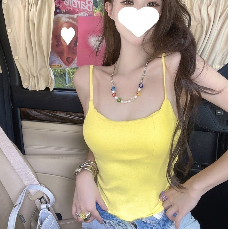 多巴胺绝美薄荷绿色带胸垫吊带背心女内搭设计感修身显瘦美背上衣