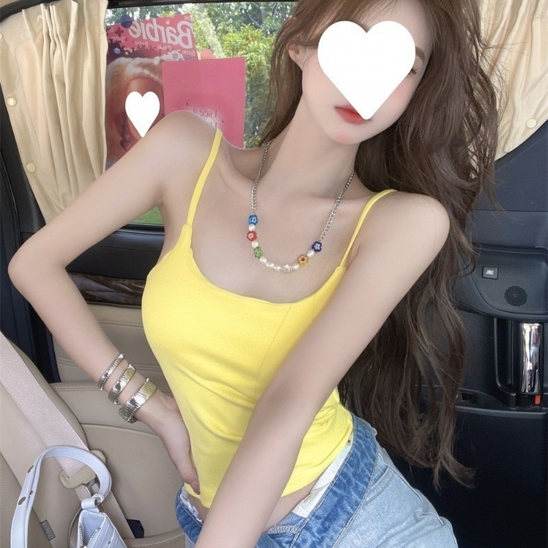 多巴胺绝美薄荷绿色带胸垫吊带背心女内搭设计感修身显瘦美背上衣