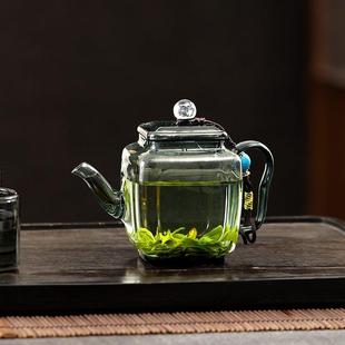 迷你小茶壶功夫茶单壶一人喝手把壶家用方形玻璃泡茶壶绿茶冲茶器