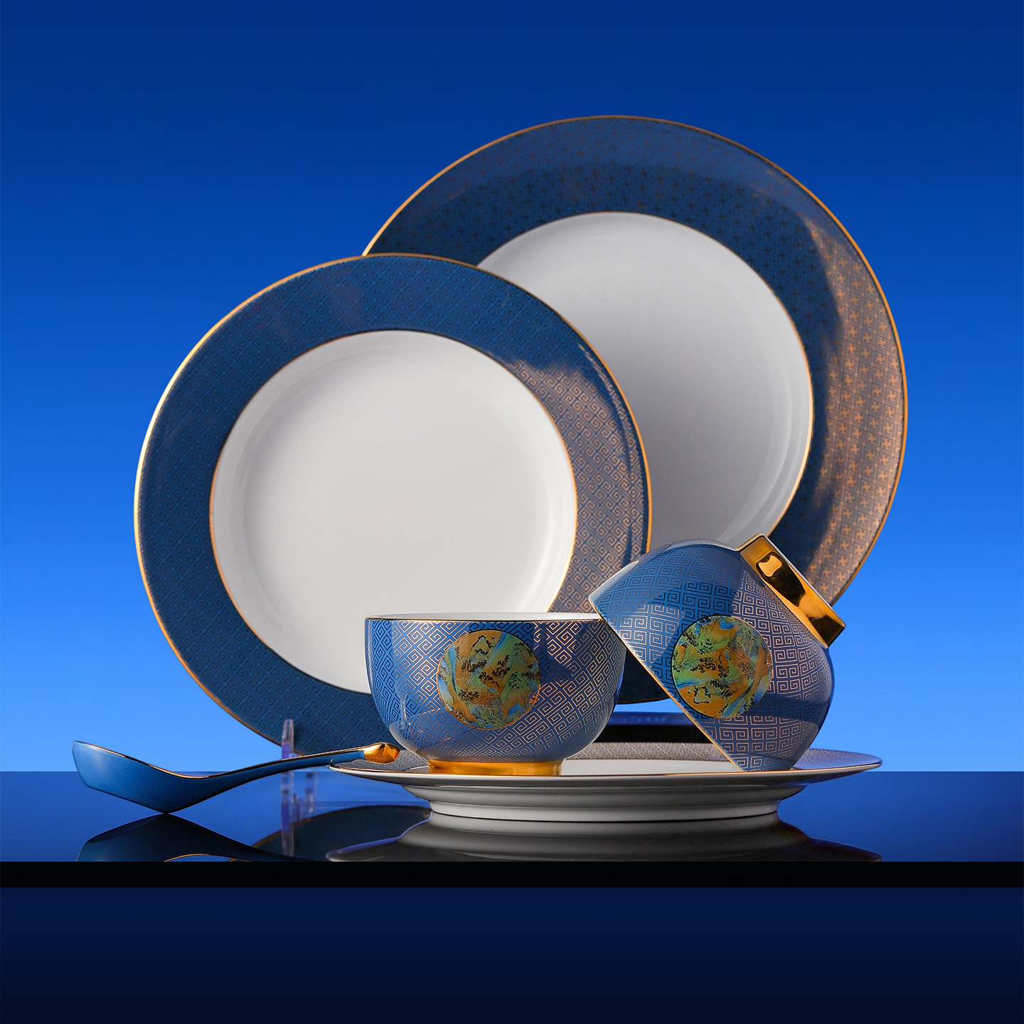 龙珠阁千里江山陶瓷餐具套装