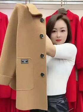 双面毛呢子羊绒大衣秋冬中老年人妈妈装女高档中长款宽松开衫外套
