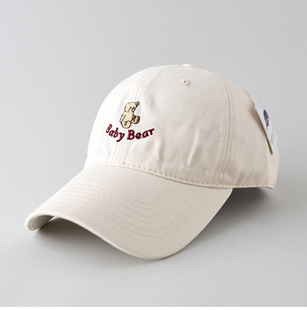 加大加宽帽檐日系可爱小熊刺绣字母棒球帽女软顶帽显脸小鸭舌帽男