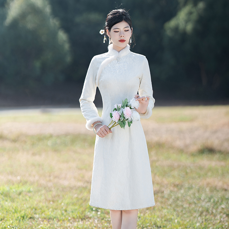 墨黛兰蕾丝日常加绒加厚改良旗袍