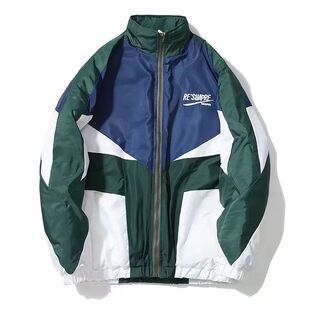 Men's standing collar patchwork jacket立领撞色拉链拼接外套男