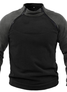 立领男士宽松双袖拼色户外卫衣