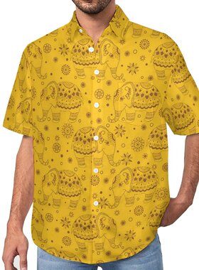 Loose print button up short sleeved shirt印花系扣短袖衬衣男