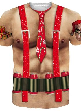 Christmas 3D Digital Printed T-shirt 男士圣诞节3D数码印花T恤