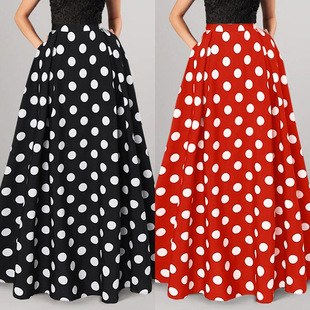 long Vintage polka dot 复古波点大摆半身长裙女 skirt高腰中长款