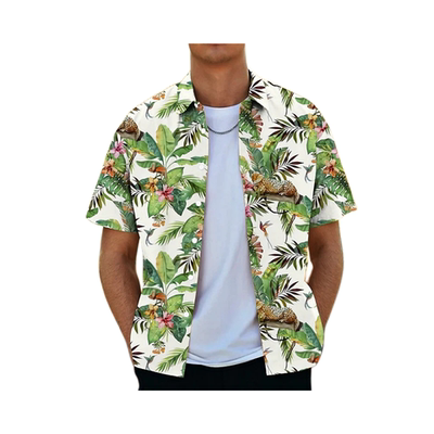 翻领印花开衫短袖衬衣