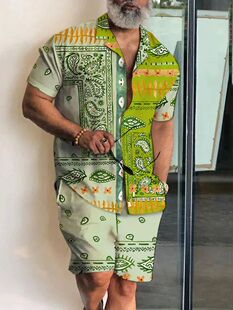 Men printed shorts shirt set男士 and 短裤 宽松套装 3D印花衬衫