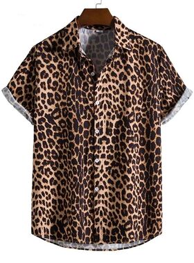 3D printed leopard print lapel shirt男3D数码印花豹纹翻领衬衫