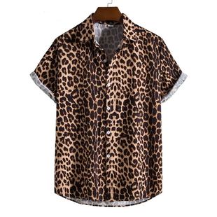 print leopard lapel shirt男3D数码 印花豹纹翻领衬衫 printed