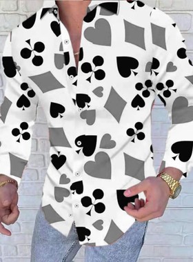 Men's Poker Digital Printed Shirt男士扑克牌数码印花长袖衬衫