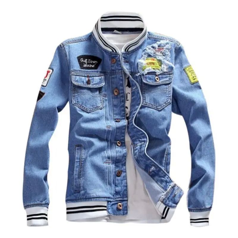 立领修身男士牛仔外套