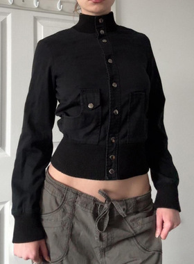 Ladies' standing collar jacket纯色修身短款收腰黑色立领外套女