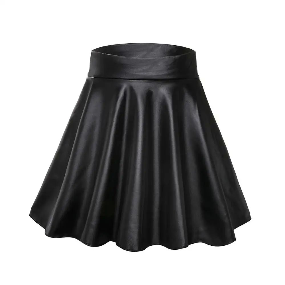 high waisted fluffy pleated skirt女士高腰蓬蓬百褶仿皮半身裙