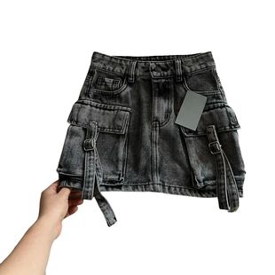 Vintage Gothic Black Y2k Short Skirt复古哥特黑色Y2k牛仔短裙