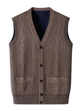 Men's warm knitted sweater vest纯色V领男士保暖修身针织衫马甲
