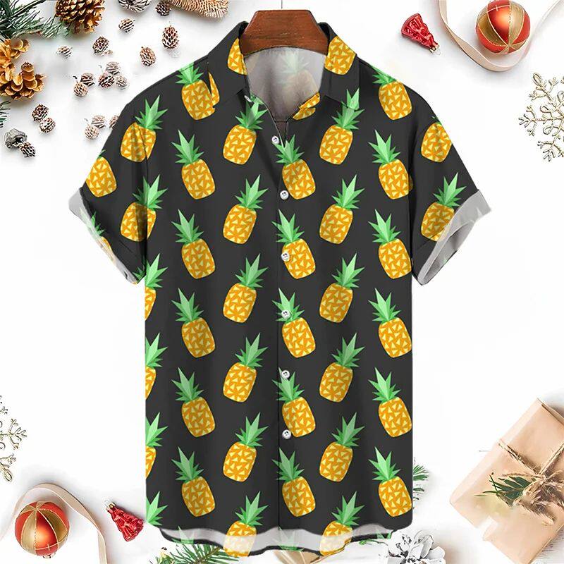 水果菠萝3D印花男士翻领短袖衬衫Fruit pineapple printed shirt