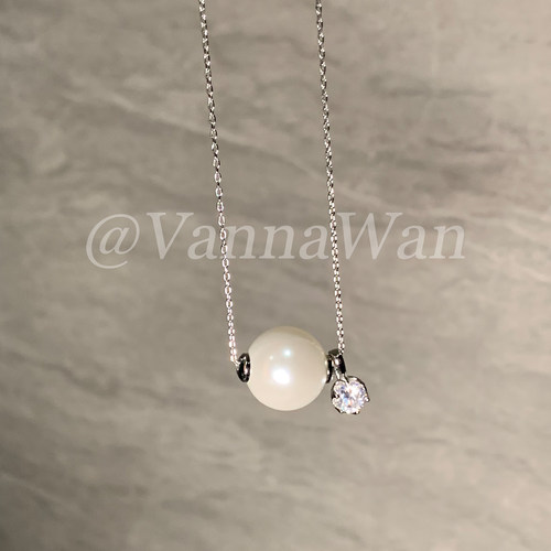 VanWan 施华星.单颗珠珠闪钻吊坠百搭项链可抽拉