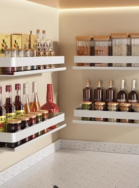 白色厨房置物架免打孔壁挂调料架调味料墙上多功能大全家用收