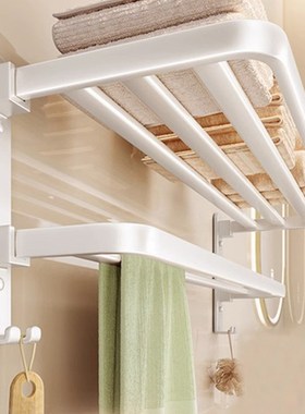 白色免打孔毛巾架卫生间浴室置物架壁挂式洗手间厕所浴巾架挂杆