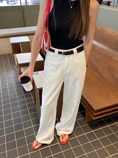 FIFTEEN韩版宽松高腰白色牛仔阔腿裤女休闲显瘦直筒拖地长裤