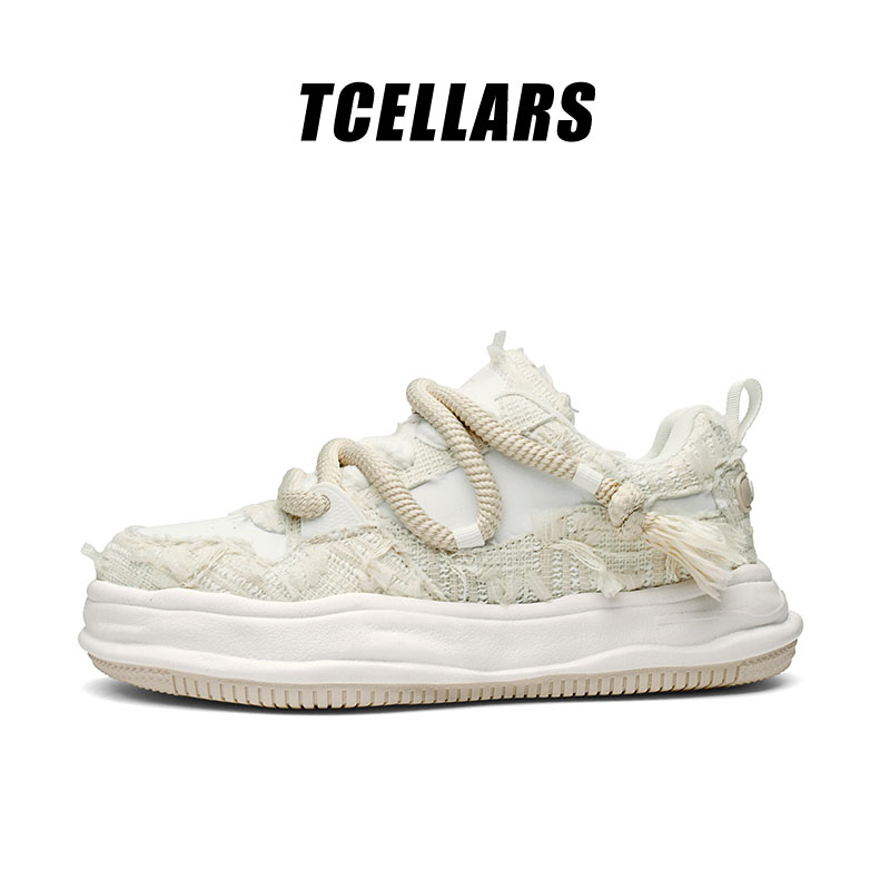 TCELLARS白色厚底帆布鞋男女情侣款休闲面包鞋小众隐形内增高板鞋
