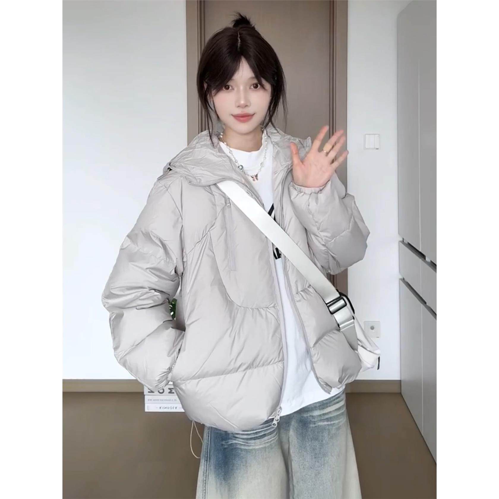 灰色连帽棉服女冬季2025新款宽松短款拉炼国潮牌保暖加厚棉衣外套,个性定制/设计服务/DIY,棉服工装,淘宝优惠券,粉丝福利购,淘宝优惠卷