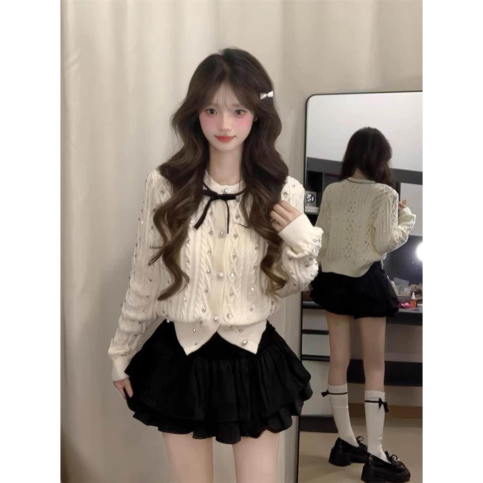 小香风蝴蝶结麻花针织开衫上衣女设计感白色甜美气质毛衣外套秋季,个性定制/设计服务/DIY,棉服工装,淘宝优惠券,粉丝福利购,淘宝优惠卷