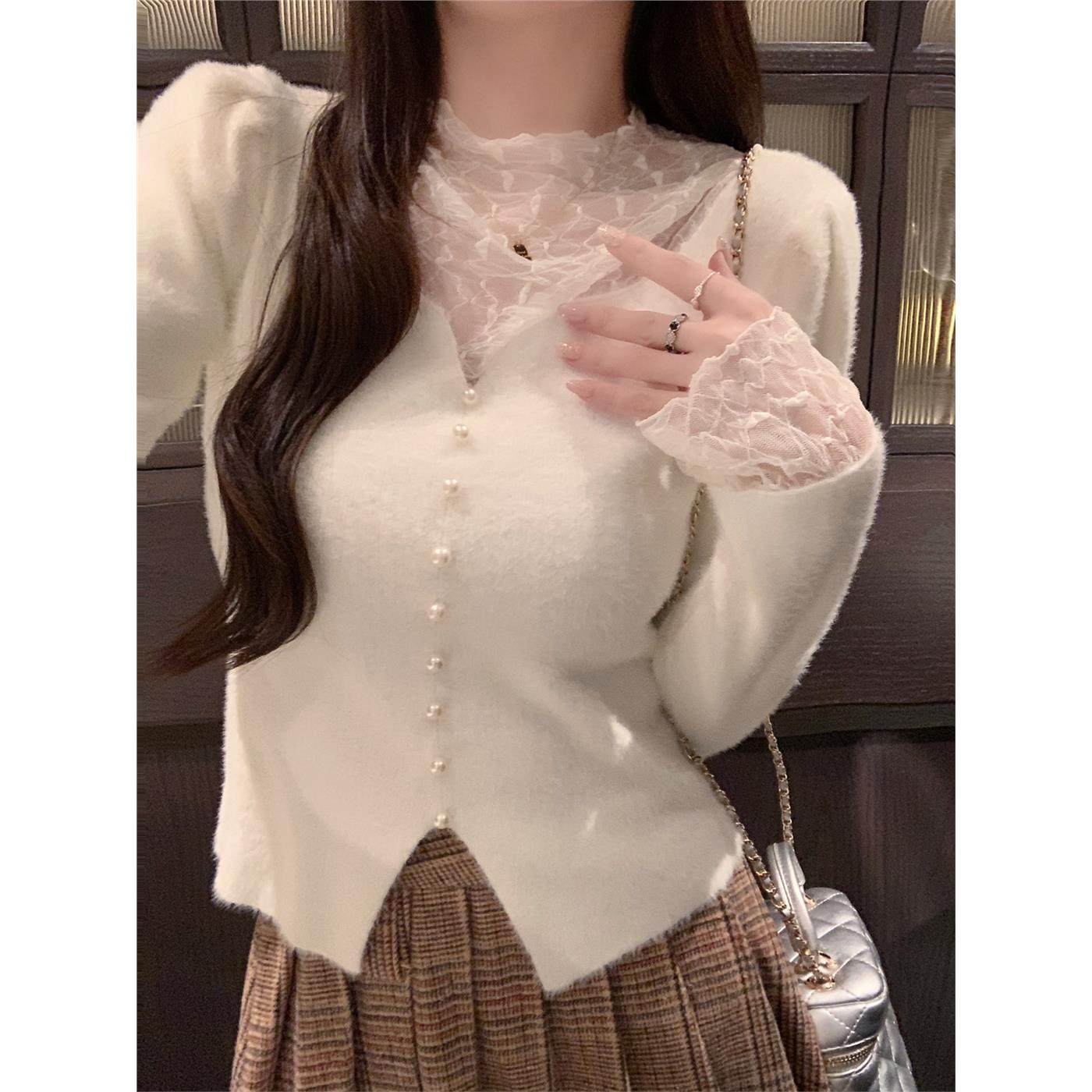 春季2025年新款法式修身纯欲毛衣女蕾丝假两件内搭针织打底衫上衣,个性定制/设计服务/DIY,棉服工装,淘宝优惠券,粉丝福利购,淘宝优惠卷