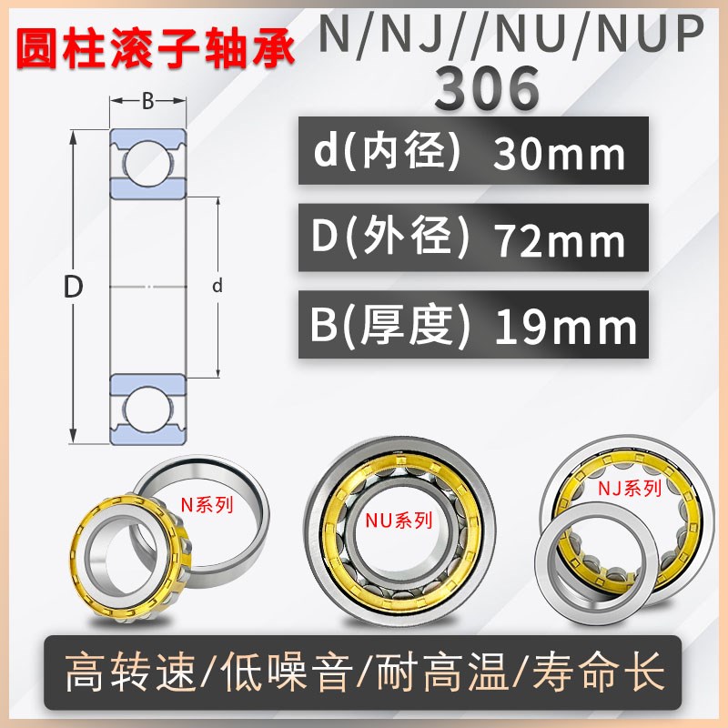 日本进口圆柱滚子轴承NJ/NU/N/NUP304 305 306 307 308 309--ECM