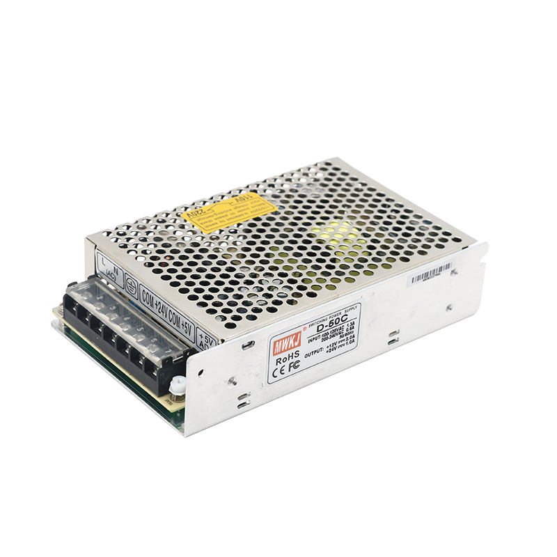 明纬双组开关电源D-50A-50B-50C 12V/2A,24V1A双组双路输出50W稳