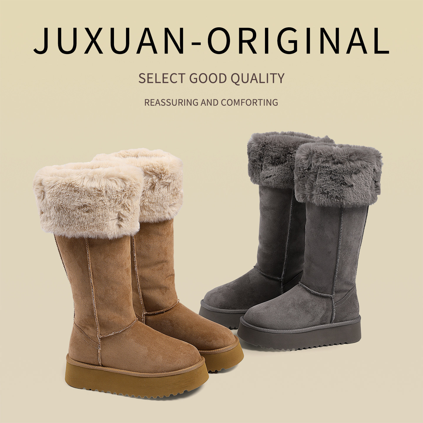 JUXUAN加绒长筒靴女2025冬季新款加厚保暖雪地靴高筒棉鞋东北棉靴,女鞋,时尚雪地靴,淘宝优惠券,粉丝福利购,淘宝优惠卷
