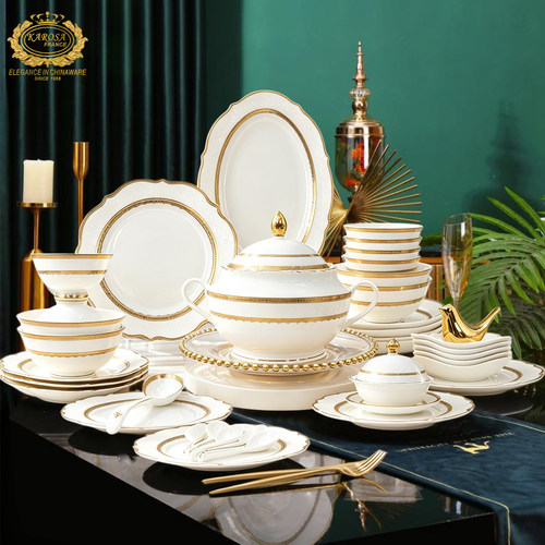碗碟餐具套装中式轻奢高级感骨瓷碗碟整套家用乔迁送礼陶瓷碗盘子