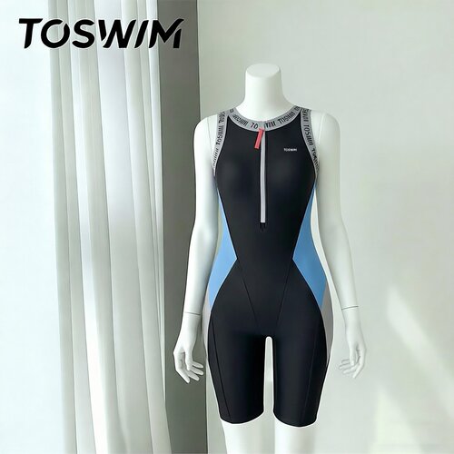 【样衣清仓-灰蓝字母】TOSWIM连体无袖及膝泳衣女平角裤专业训练