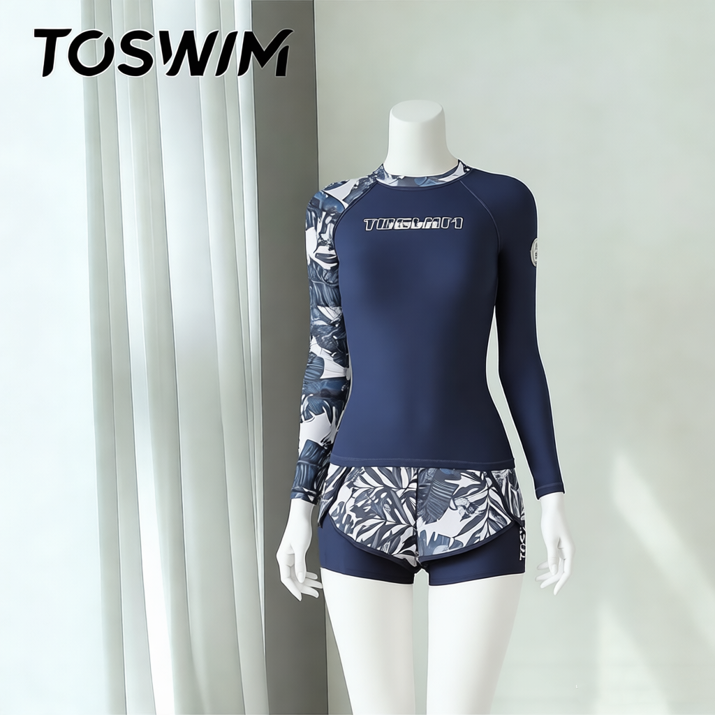 【瑕疵清仓-灰叶水母】TOSWIM拓胜分体冲浪服泳衣女长袖短裤温泉