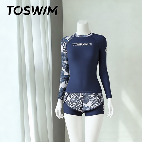 【瑕疵清仓-灰叶水母】TOSWIM拓胜分体冲浪服泳衣女长袖短裤温泉