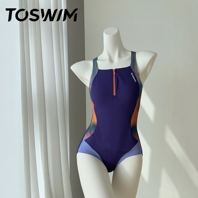 【样衣清仓-烟霞紫韵】TOSWIM拓胜正品泳衣女士连体三角竞速温泉