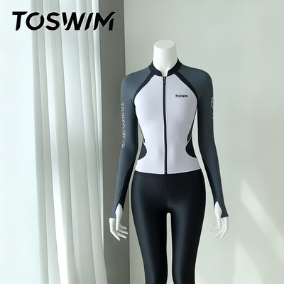 【瑕疵清仓-霜黑潮汐】TOSWIM女士分体泳衣长袖防晒泳装温泉度假