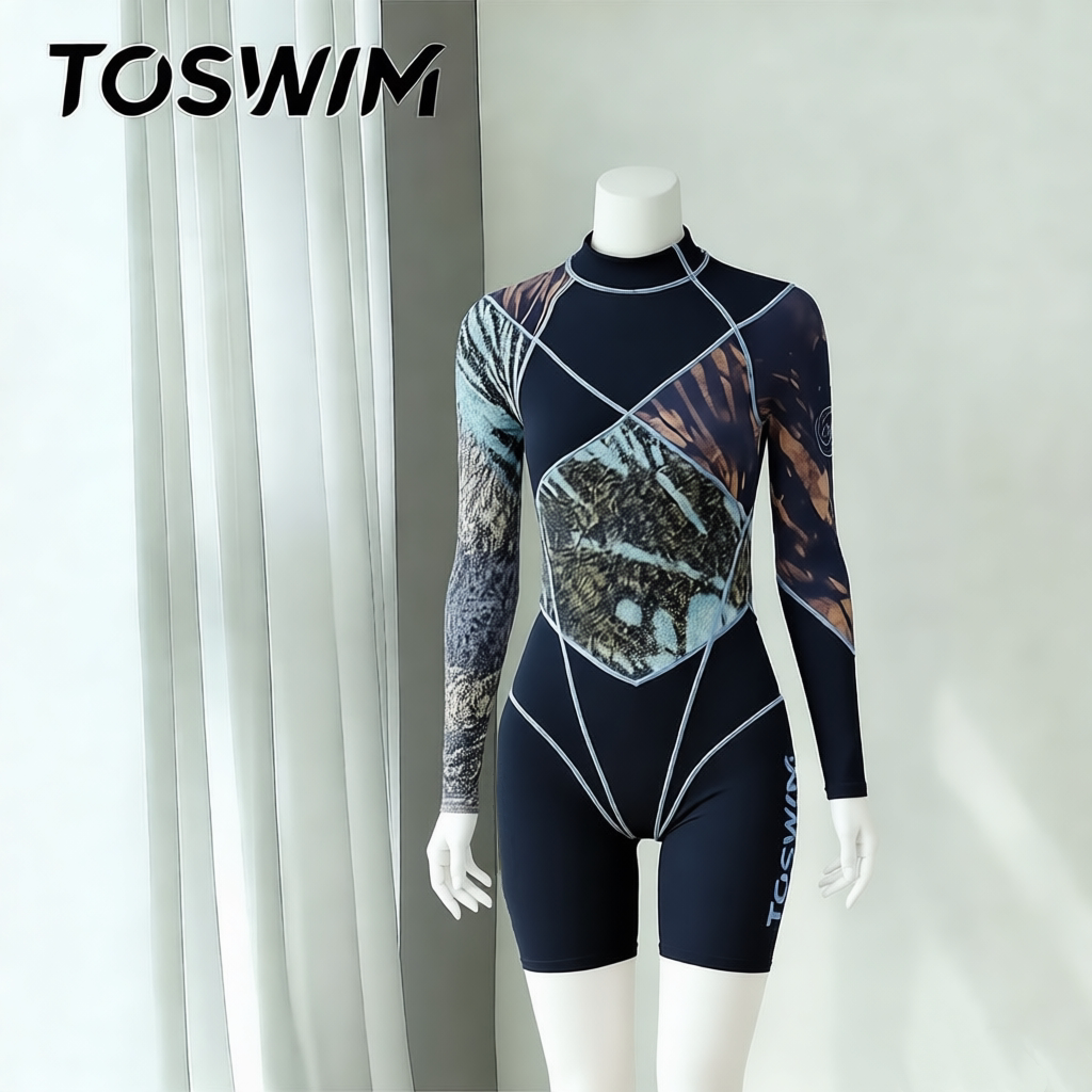 【瑕疵清仓-绿野仙踪】TOSWIM拓胜泳衣女连体长袖及膝温泉泳装