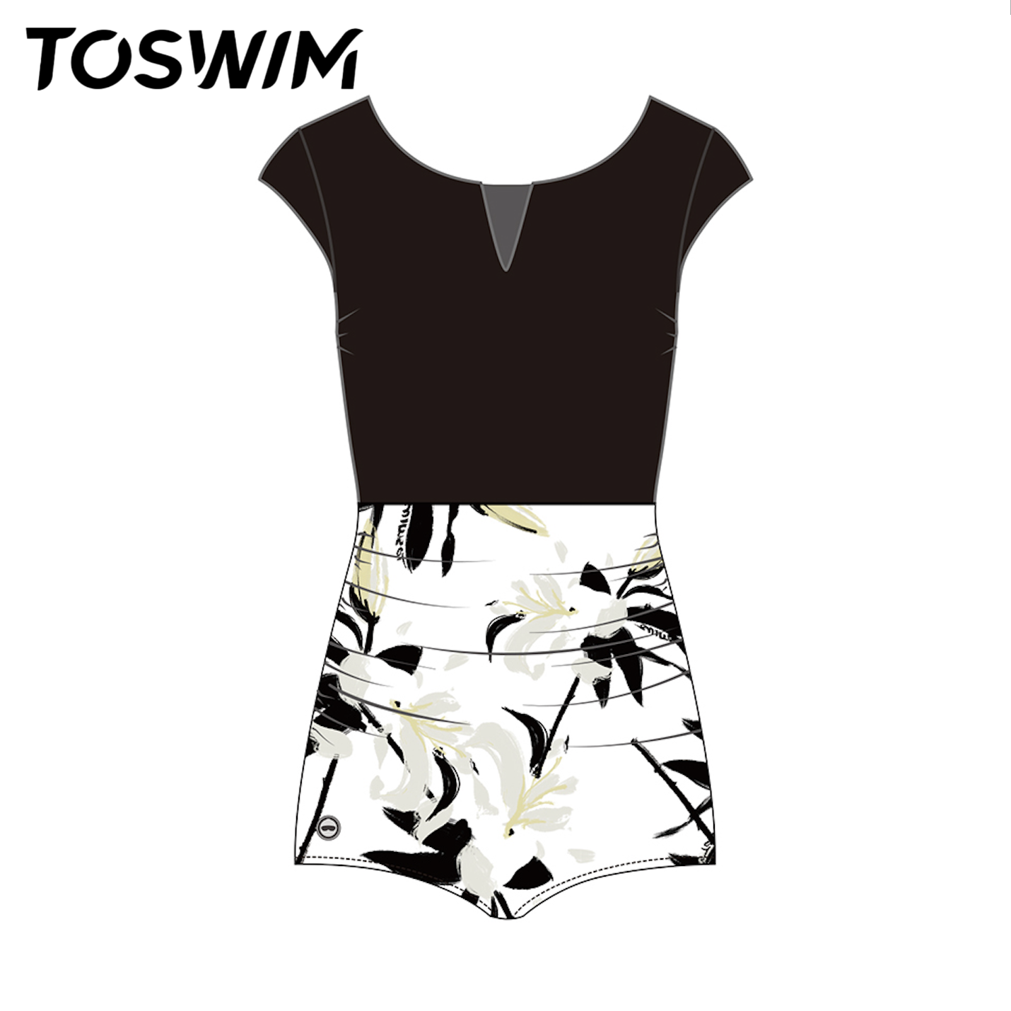 【样衣清仓-水墨百合】TOSWIM拓胜正品泳衣女连体平角游泳衣温泉