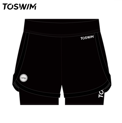 【样衣清仓-墨鱼黑短裤】TOSWIM拓胜平角泳裤双层防跑光温泉泳装