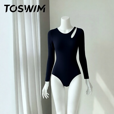 【样衣清仓-暗夜之眼】TOSWIM拓胜正品泳衣女士连体长袖三角温泉