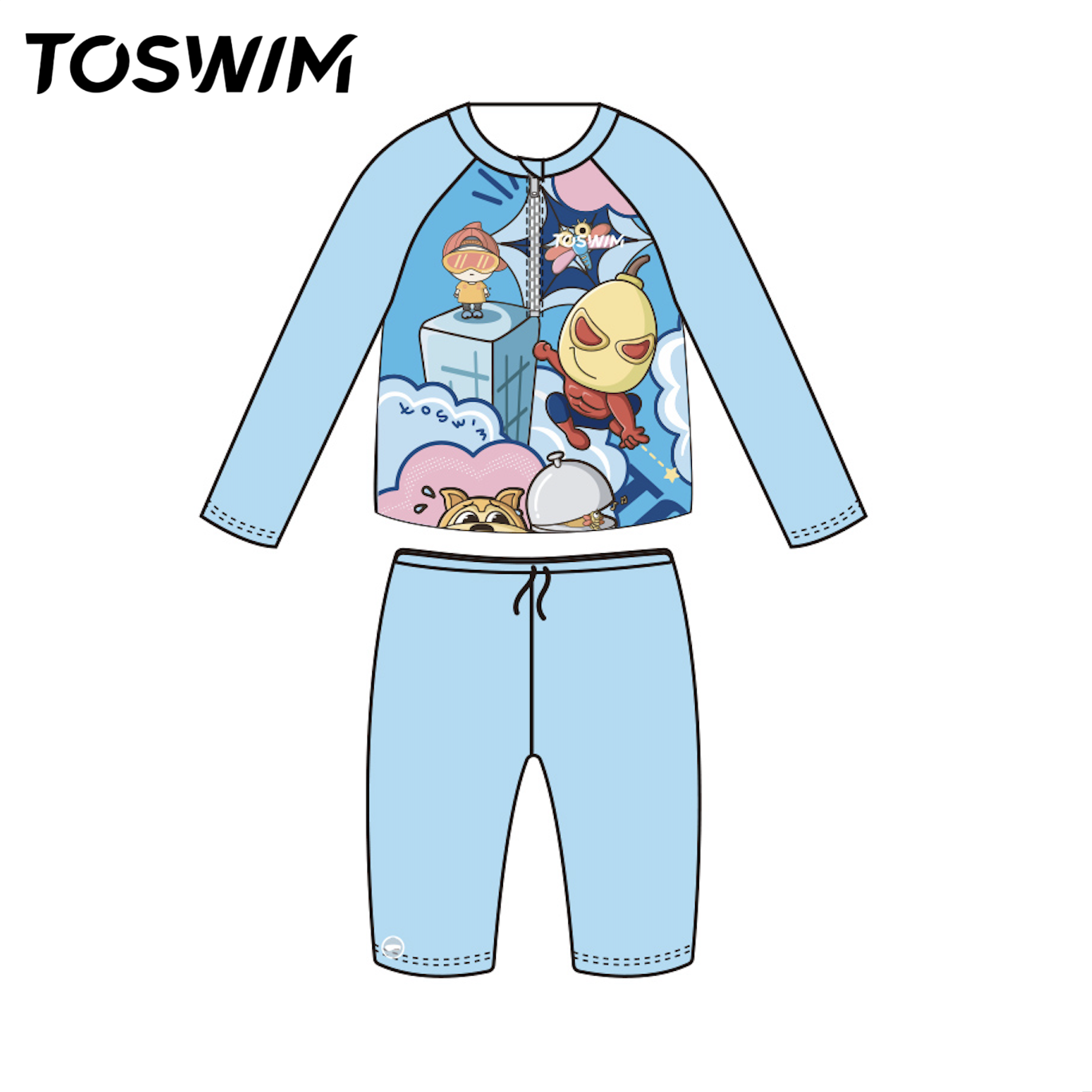 【样衣清仓-蓝色跳跃】TOSWIM拓胜儿童泳衣男童分体长袖游泳衣